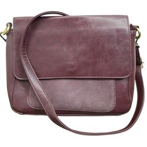 Joy Susan Burgundy Vegan Leather Crossbody Bag Faux Suede Flap Messenger Purse